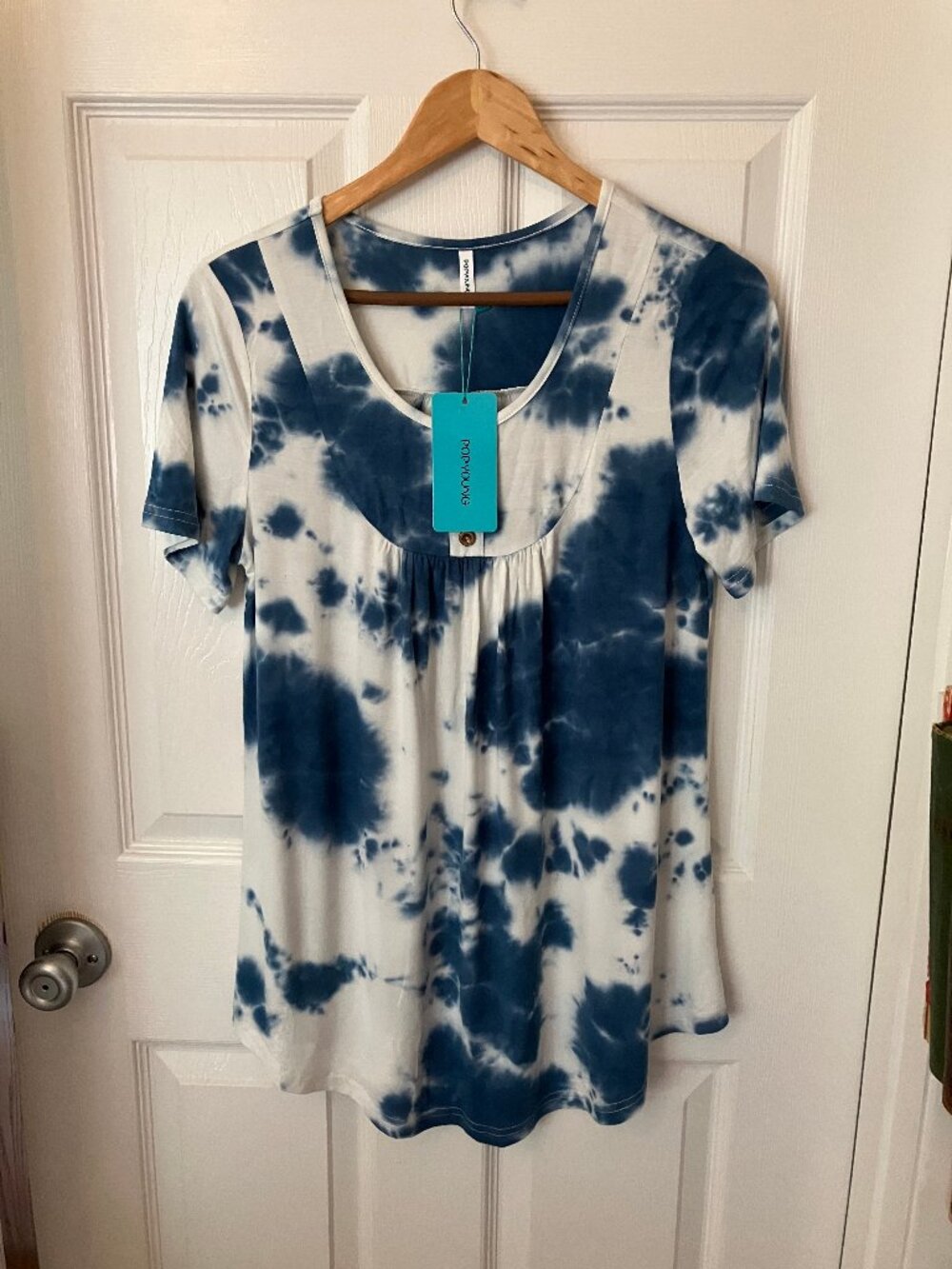 POPYOUNG Ladies' Blouse/Pullover/Top Blue/White tie-dye  Size M
